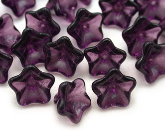 Dark Blue Purple transparent 11 x 8mm five point cup flowers. Set of 12 or 25.