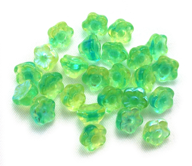 Blue Green Yellow Green UV active 7mm button flower bead. Set of 12, 25 or 50. image 1