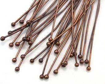 Brown base metal  22 gauge 3" ball end headpins. 26 or 50 piece set.