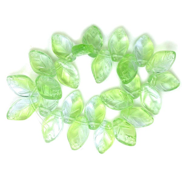 Pale Green Clear Crystal transparent blend 7 x 12mm leaf beads. Set of 25 or 50.