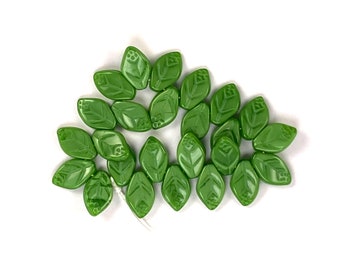 Kelly Green silk opaque 7 x 12mm leaf bead. Set of 25 or 50.