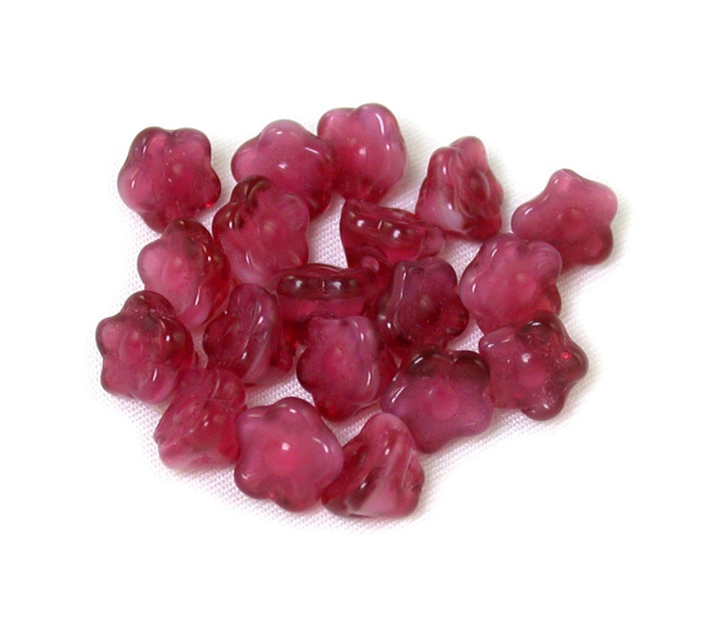 Fuchsia Pink transparent White givre blend 7mm button flower bead. Set of 12, 25 or 50. image 2