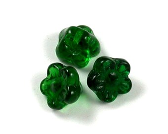 Kelly Green transparent 8mm button flower bead. Set of 25, 50 or all 58.