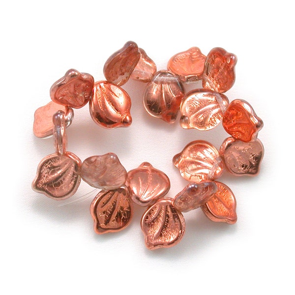 Copper finish on Clear transparent glass 12 x 15mm Lalique petals. Set of 20.