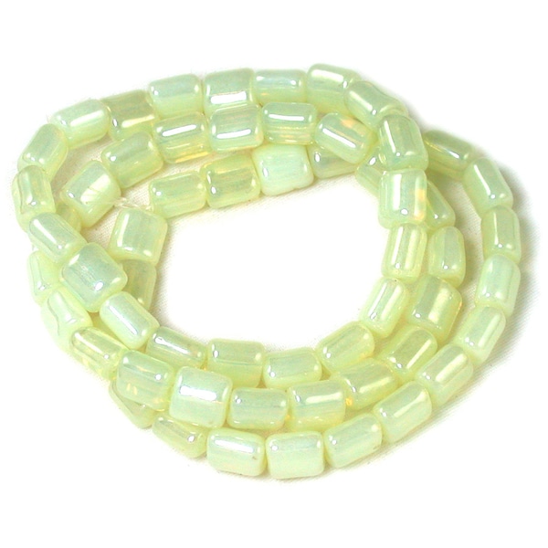 UV Active Pale Uranium Yellow opaline 9 x 7 x 5mm flattened barrel beads. Set of 20 or 40.