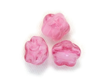 Pink White givre Crystal transparent 7mm button flower bead. Set of 12, 25 or 50.