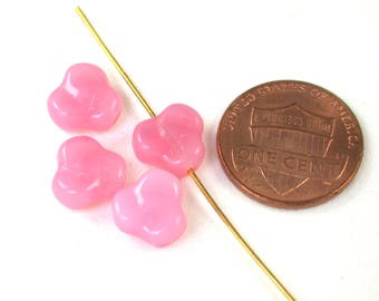 Pink opaline glass 11mm trefoil flower bead. Set of 10 or 20.