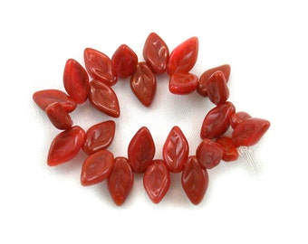Red Orange opal Caramel Brown opaque 5 x 10mm leaves. Set of 25.
