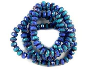 Blue Green  and Royal Blue opaque blend w/Bronze smaller 3 x 5mm rondelles. Set of 30 or 60.