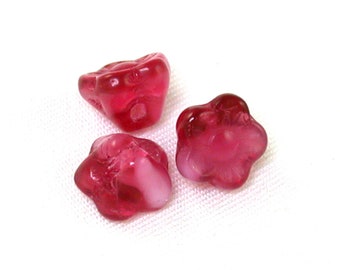 Fuchsia Pink transparent White givre blend 7mm button flower bead. Set of 12, 25 or 50.