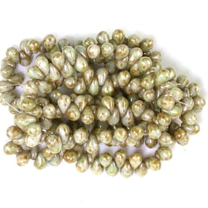 Greenstone Beige w/ luster 4 x 6mm drops. Set of 50 or 100.