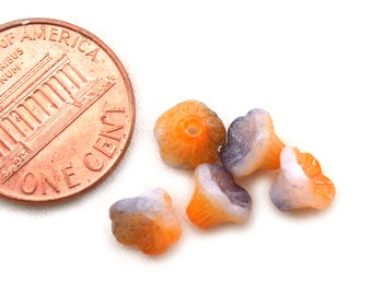 White translucent w/ Purple and Orange glaze 7 x 5mm small cup flowers. Set of 25 or 50.