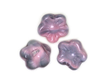 Rose Pink opaque Gray transparent 8mm button flower bead. Set of 12 or 25.