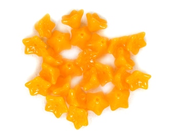 Yellow Orange opaline five point 6 x 9mm cup flowers. Set of 25 or 50.