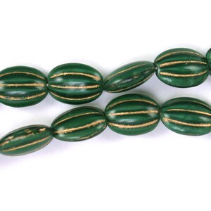 Dark Green opaque w/ Gold decor 12 x 9 x 4mm smaller flat oval beads. Set of 12, 13 or 25. image 3