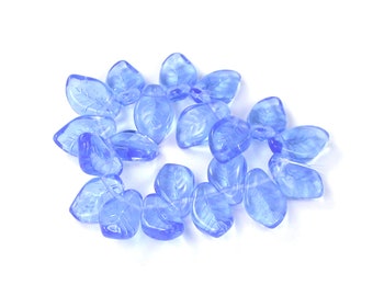 Sapphire Blue transparent 9 x 15 curved leaf bead. Set of 20.