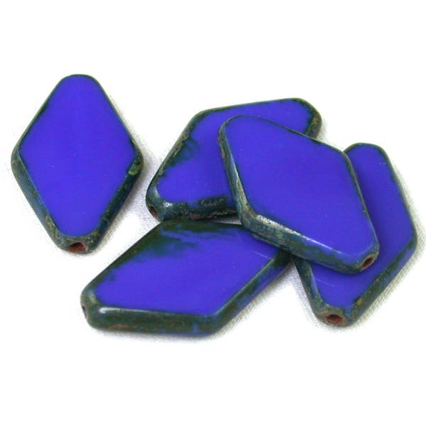 Bright Blue opaque w/ Dark picasso finish 20 x 10mm table cut diamond beads. Set of 4, 5, 6 or 10.