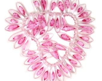 Pink Crystal transparent w/ White givre medium size 16 x 5mm daggers. Set of 25 or 50.