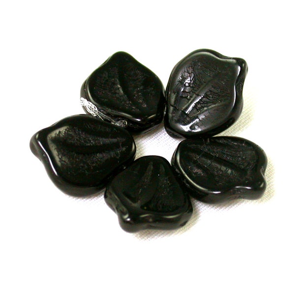 Jet Black 12 x 15mm petal beads. Set of 10, 20 or 40.