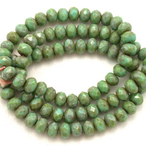 Turquoise Green opaque w/ picasso smaller 3 x 5mm rondelles. Set of 30 or 60.