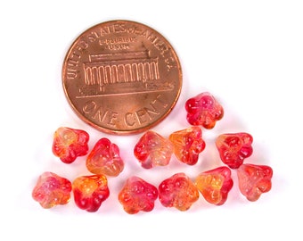 Pink Yellow Orange coated transparent 4 x 6mm tiny trumpet flower bead, drilled down middle. Set of 50 or 100.