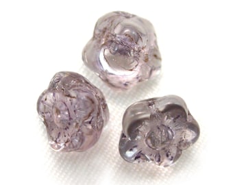 Cool Gray transparent 7mm button flower bead. Set of 25.