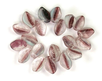 Purple Pale Aqua Clear transparent streaks 9 x 14mm curved leaves. Set of 10 or 20.