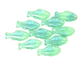 Pale UV Active Green and Aqua transparent 24 x 11mm fish. Set of 5 or 10.