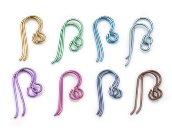 Eight Color choices in 20 gauge niobium ear wires. Three pair (6 pc.), 6 pair (12 pc.) or eight color sample pack.