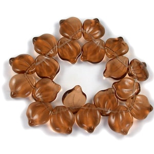 Topaz Brown transparent 12 x 15 x 4mm petal beads. Set of 20.