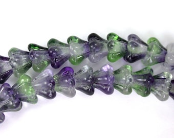 Purple Gray Pale Green Clear coated transparent 4 x 6mm tiny trumpet flower bead, drilled down middle. Set of 50 or 100.