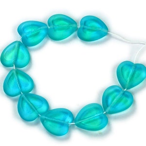 Aqua Blue and UV active Green transparent table cut 15mm heart bead. Set of 4, 5 or 10.