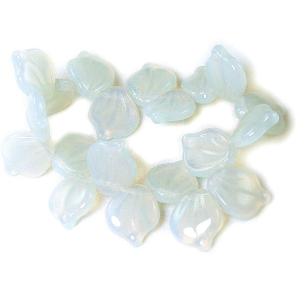 White opaline 11 x 12mm Lalique petal beads. Set of 20.