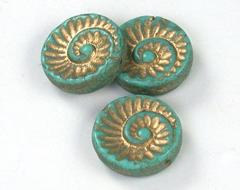 Turquoise opaque w/ Gold decor on raised swirl pattern 17mm coin. Set of 4, 5 or 10.