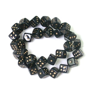 Black opaque w/ Gold detail 9mm tilted cube dice beads. Set of 12 or 25.