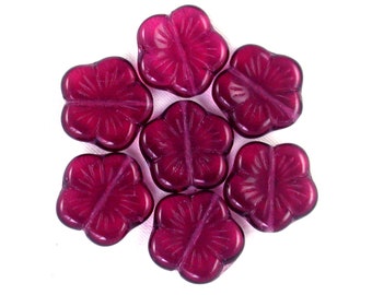 Fuchsia Pink transparent 14mm flat flowers. Set of 7, 8 or 15.