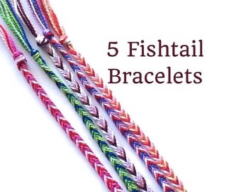 5 String Bracelets, Friendship Bracelets, Fishtail Bracelets, Thread Bracelets, Friendship Bracelet Set, Bulk Bracelets, Boho Bracelets