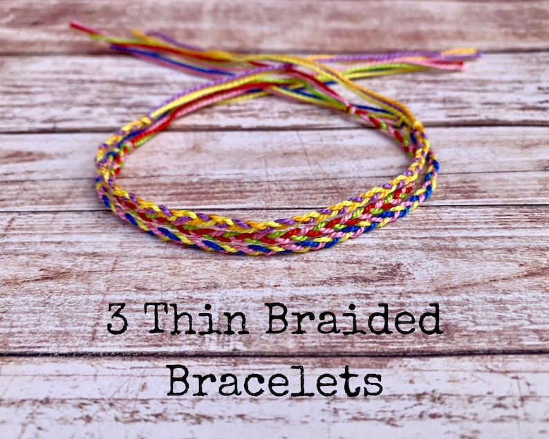 3 Thin Braided Bracelets Friendship Bracelets String Etsy
