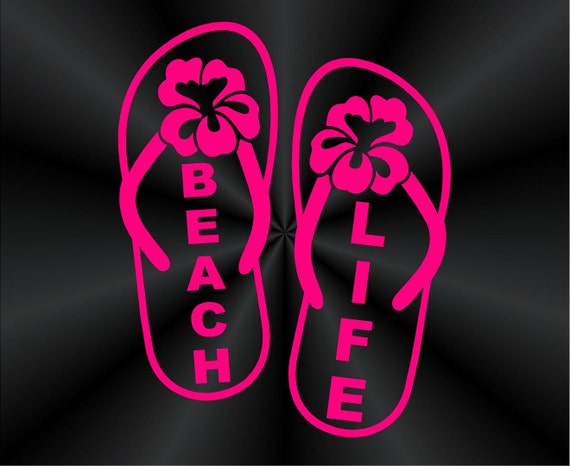 2 Life's A Beach Hibiscus Flowers Flip Flops Vinyl Decal Stickers Gifts Girls 4" 