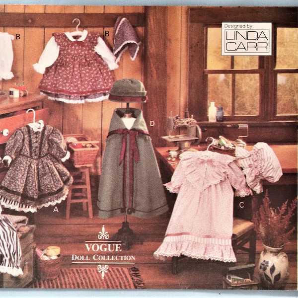 Vogue 8337.  Early American doll clothes pattern.  18 inch doll 18th century Colonial America clothes pattern.  Uncut