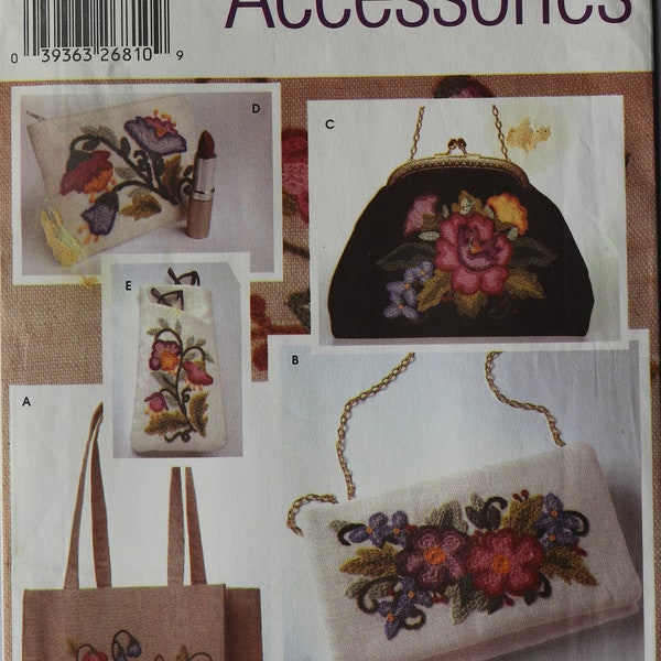 Simplicity 5450.  Floral Embroidered handbags and tote bag pattern.  Handbag,  tote, evening bag with crewel embroidery pattern.  Uncut