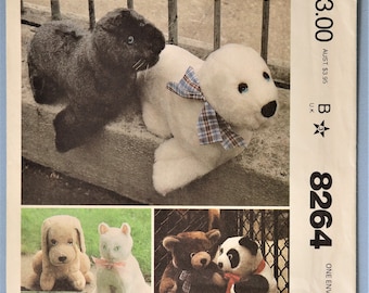 McCall's 8264.   Baby seal, puppy, kitten, panda and bear stuffed animals pattern.  Uncut