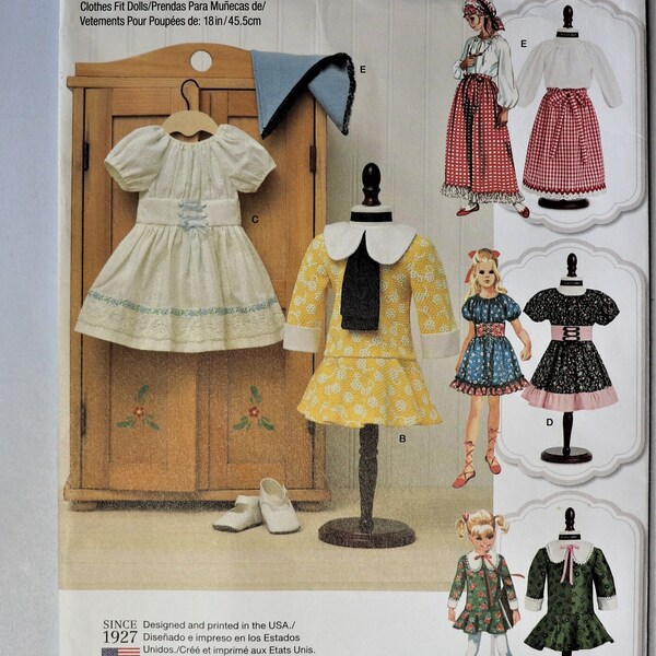 Simplicity 8575  Barbie Doll clothes pattern.  18 inch doll clothes pattern.  Doll prairie dress, hippy dress pattern.  Uncut