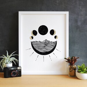 New Moon Print, Moon Cycles Print, New Moon Illustration, Moon Phases Print