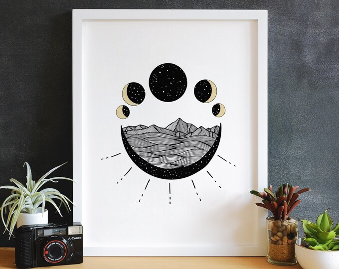 New Moon Print Moon Cycles Print New Moon Illustration Moon - Etsy