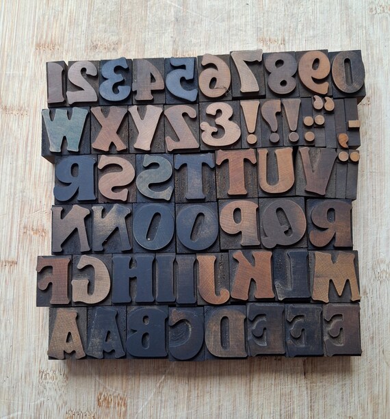 Art Nouveau Letterpress Printing Blocks – Complete Alphabet, Numbers, Punctuation (3.4cm High)