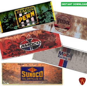 Vintage Motor oil can labels set of 5 printable rusty can label digital prints instant download jpeg tin can label