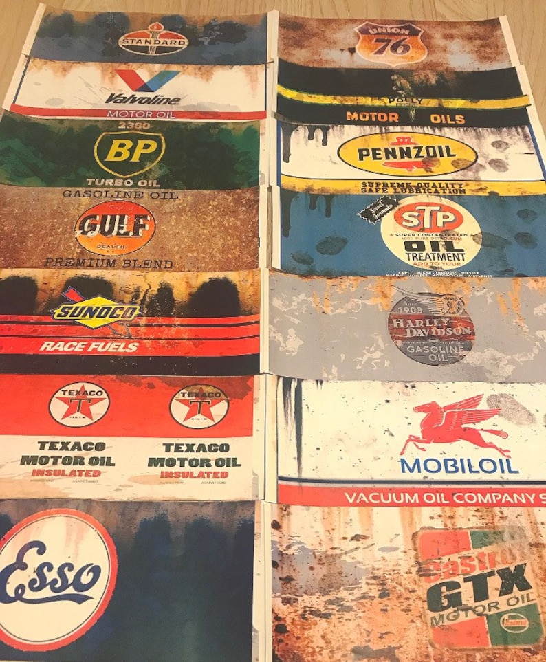 Motor oil can labels prints Rustic Petrol Motoring racing Etsy