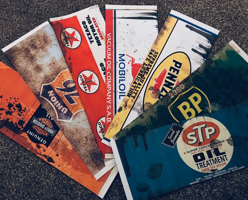 vintage motor oil labels for tin cans prints rustic petrol