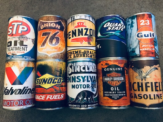 Vintage Motor Oil Can Label Prints: Sinclair, Mobiloil, Texaco